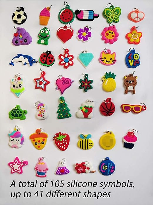 Rubber Loom Band Charm, Silicone Bracelet Charms,Loom Rubber Bands Charms,Bracelet Pendant, 105pcs