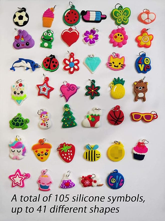 Flydem Rubber Loom Band Silicone Charm, Bracelet Charms,Loom Rubber Bands Charms,Bracelet Pendant,(105pcs)