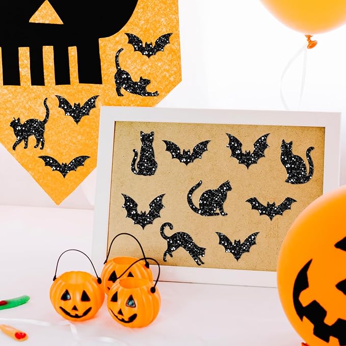 beyumi halloween bats cats sticker - 1000pcs halloween laser black bats and cats shape stickers in 2 rolls holographic sparkly waterproof adhesive decal gift party envelope scrapbook decor for kids