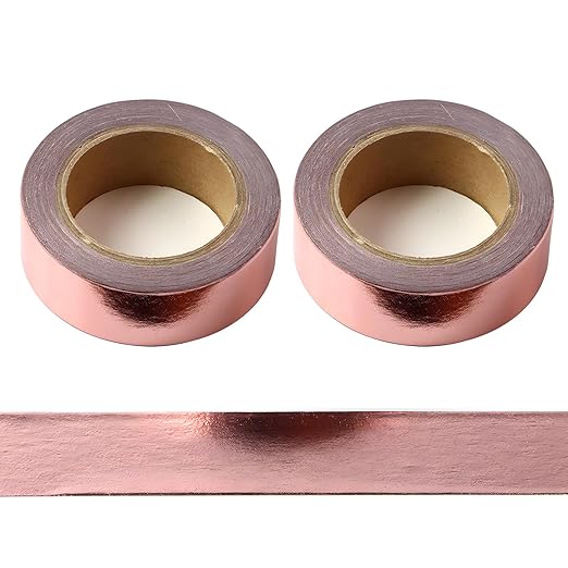 Rose Gold Washi tape Rose Gold foil washi tape for wall Decorative tape for crafts Washy-tape Mirror tape Metallic washi tape Rose Gold strips for wall decor duct tape(0.59in x33FT,Rose Gold,2 rolls)