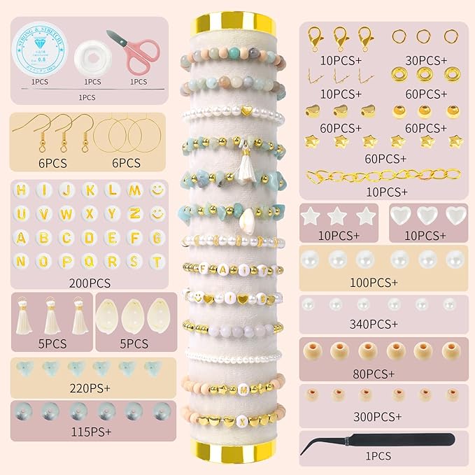 toipinio bracelet making kit jewelry making supplies kit natural stone beads for diy craft friendship bracelet/necklace/earrings for adults 1736pcs (amazonite)