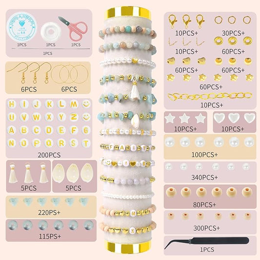 toipinio bracelet making kit jewelry making supplies kit natural stone beads for diy craft friendship bracelet/necklace/earrings for adults 1736pcs (amazonite)