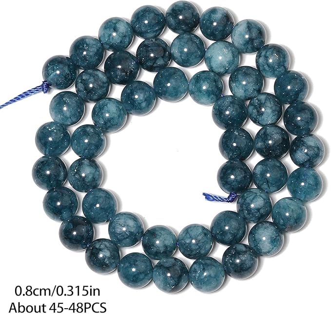 Stone Beads, 45pcs Blue Apatite, 8mm Round Loose Beads for Jewelry Making, Bracelets, with Bag, String & Card