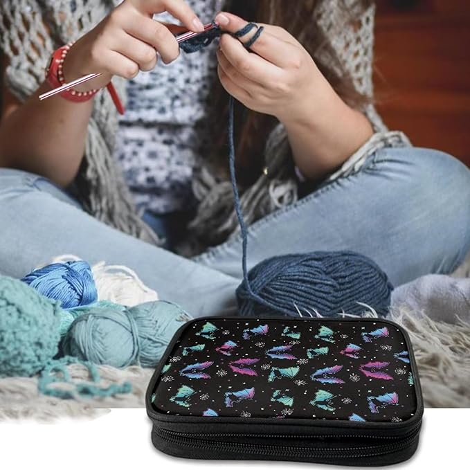 Hechitok Halloween Bats Crochet Hook Case Empty Zipper Bags Organizer Travel Crochet Storage Bag with Web Pocket for Carrying Various Crochets and Knitting Accessories