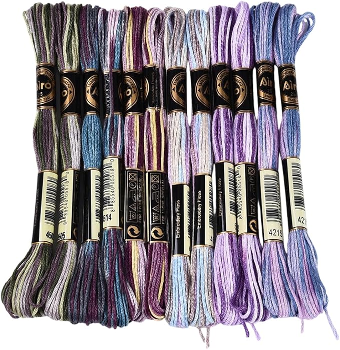 12 Skeins 105 Yards Purple Embroidery Thread Variegated Cross Stitch Floss Bulk 6 Ply Polyester Yarn Colorful Friendship Bracelet String for Sewing Making Needlecraft Knitting Stitching DIY