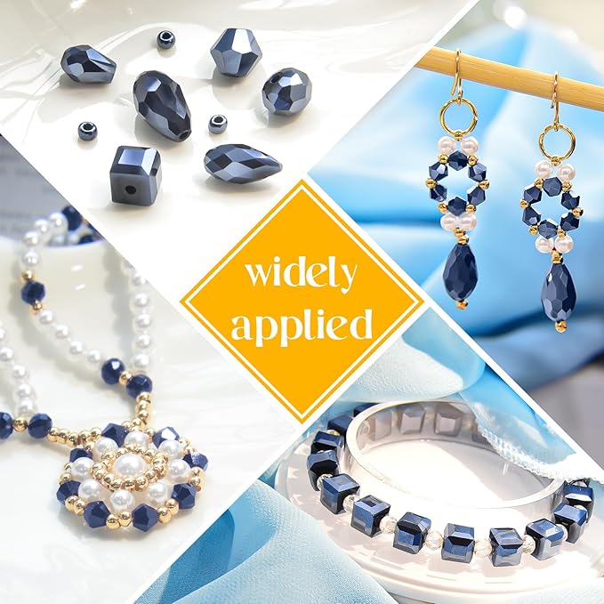 1500 Pcs Crystal Glass Beads for Jewelry Making – 12 Styles Bicone, Rondelle, Cube, Teardrop & 3mm Spacer Beads, DIY Bracelet Necklace Earring Craft Kit with Organizer Box(Vavy Blue)