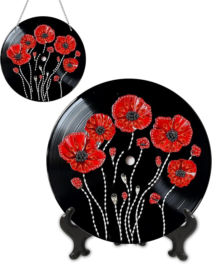 Ginfonr Diamond Painting Kits Hanging Pendant, Flowers Diamond Art Kits for Adults, Special Shaped Rhinestone Records Diamond Art, Double Sided Home Hanging Kits for Garden Wall Window (8 x 8inch)