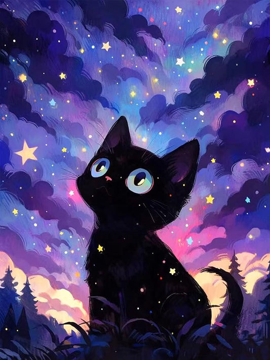 ijbnhd Cat Diamond Art Kits for Adults,Starry Night Diamond Painting Kits, Animals Paint by Diamonds Pictures for Beginners Teenagers,Perfect for Home Office Decor 12x16 inch