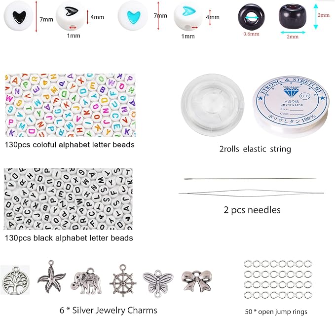 38500 Pcs 2mm Glass Seed Beads Jewelry Making Kit - 260 Alphabet Letter Beads, 48 Colors | Complete DIY Set with Elastic String, Charms & Jump Rings for Bracelets, Crafts & Handmade Art