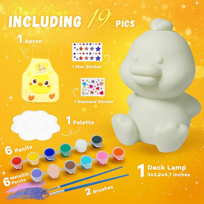Cokiki Paint Your Own Duck Lamp Kit, Art Supplies DIY Crafts Night Light Painting Kit, Arts and Crafts for Kids Ages 8-12, Birthday Party Holiday Creative Gift for Girls Boys Ages 6 7 8 9 10 11 12+