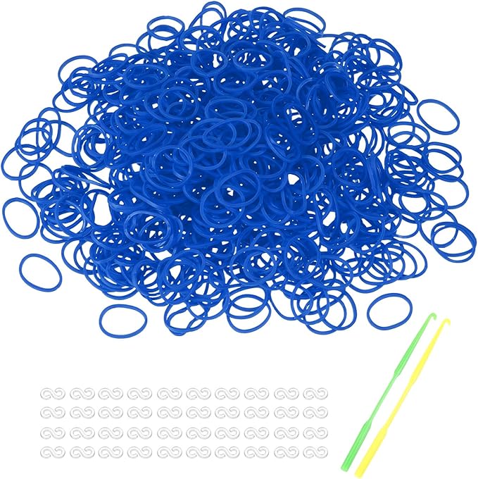 MECCANIXITY 1200 Pcs Loom Rubber Bands Kit with 50 Pcs S-Clips 2-Hooks Rubber Bands Refill Bracelet Making Kits for Weaving DIY Handcrafts Gift, Dark Blue