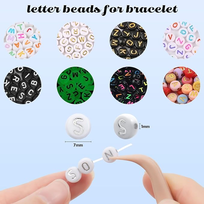 Song Xi 1200pcs Black Letter Beads for Bracelets Round Acrylic Black and Gold Alphabet Beads 4x7mm for Jewelry Making