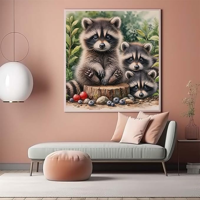 CZYWJMEI 5D Diamond Painting Kits for Adults Beginners,DIY Raccoon Family Diamond Art Kits,Full Round Drill Diamond Dot Gem Art Kits,Home Wall Decor 13.7 x13.7nch