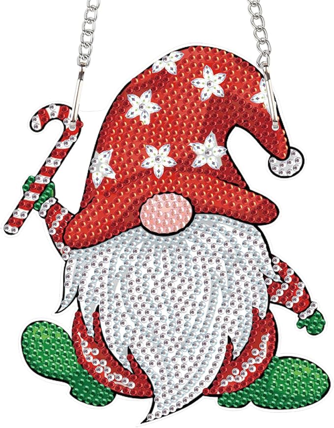 AiYuanzsh DIY 5D Christmas Diamond Art Hanging Sign, Gnome Rhinestone Pendant Kit for Holiday Wall Door Window Decor, Diamond Painting Ornament for Seasonal Home Decoration