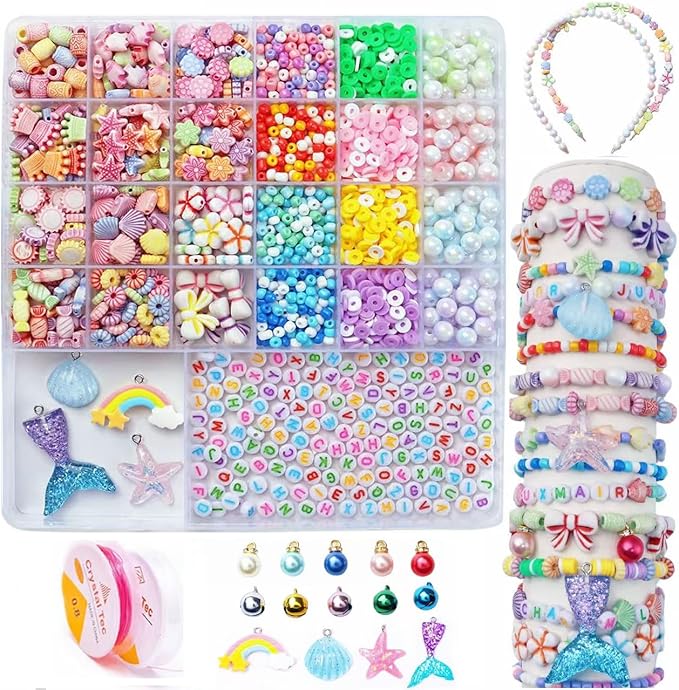 UXIMAIR Bracelet Making Kit for Kids Girls - Cute Beads for Jewelry Making Kit with Charms - Arts and Crafts for Make Necklaces - Birthday Gifts for Girls Ages 6 7 8 9 10 (Kids' Jewelry Making Kits)