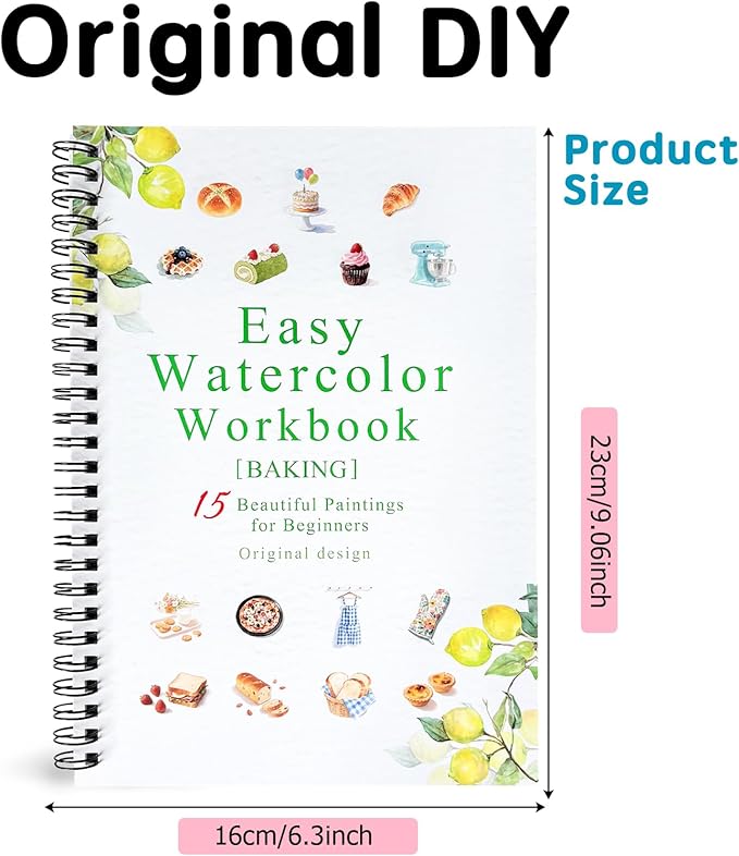 SLWBZ Watercolor Workbook Baking, 15 Different Patterns of Original DIY Designs, Beginner-Friendly Watercolor Workbooks, (Baking, Without Palette)