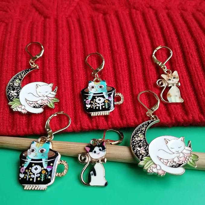 6pcs Cat Crochet Removable Locking Stitch Markers for Knitting and Crocheting Cute Metal Charms Great Gift Knitting Supplier