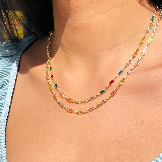 KYUNHOO 13 Feet Mix Colored Rectangular Rhinestone Chain Spool Paperclip Chain Links Gold Plated Chains for Jewelry Making Brass Chain Bulk with Jump Rings and Lobster Clasps