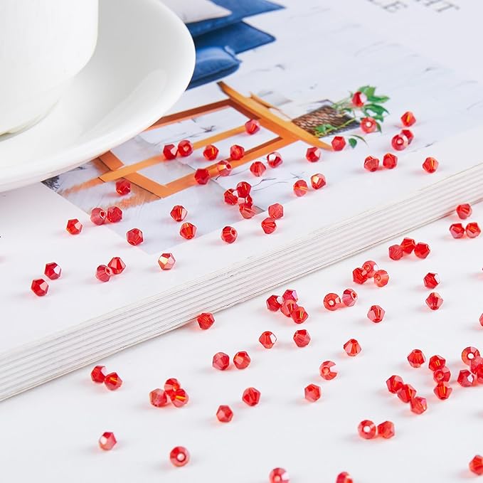 laopottbeads 1200pcs red 3mm bicone crystal beads for jewelry making – faceted glass beads for diy bracelets, necklaces, earrings, suncatchers, crafts, and loc sprinkles
