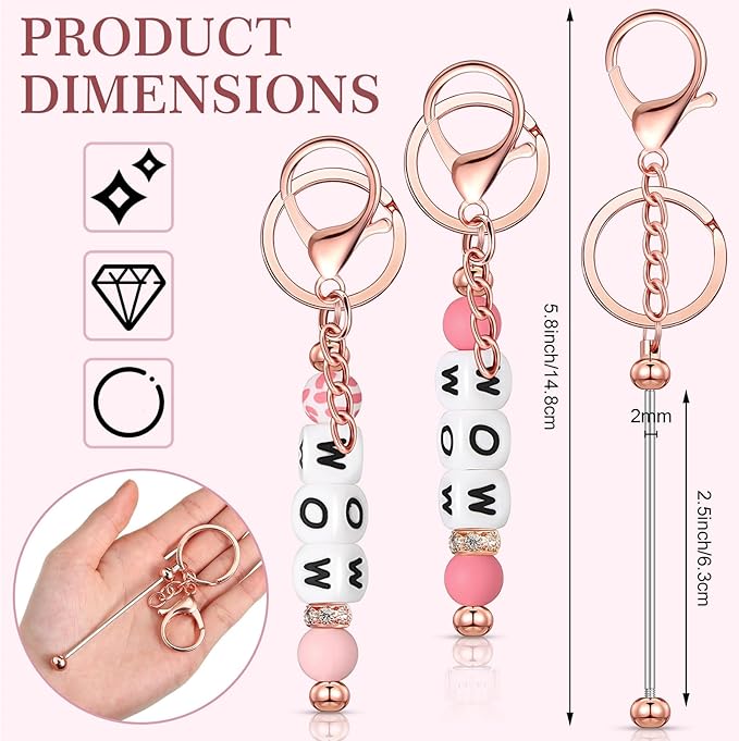 Tondiamo 24 Pcs Beadable Keychain Bars Bulk Beads for Keychain Making Kit Gifts for Women Men DIY Crafts(Rose Gold)