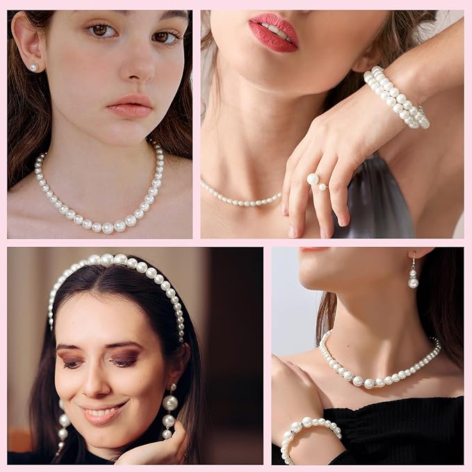 UPINS White Pearl Beads for Jewelry Making Round Nature Pearls with Hole for Bracelets Necklace Making Earrings Kit Pearl Filler Decoration DIY Craft (5 Size)