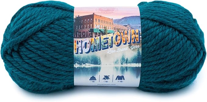Lion Brand Yarn Hometown Yarn, Super-Bulky Yarn for Knitting, Crocheting, and Crafting, 1 Pack, Peacock