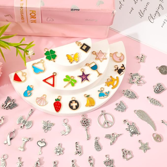 SANNIX 350Pcs Charm for Jewelry Making, Assorted Gold Enamel Charms, Mixed Bulk Tibetan Silver Jewelry Bangle Charm Pendants for DIY Necklace Bracelet Earring Craft Supplies