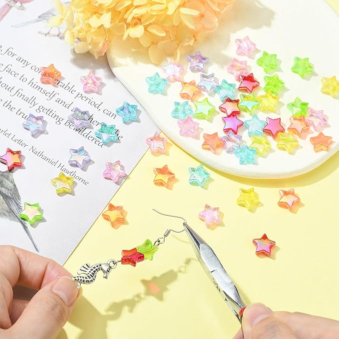Ipotkitt 175 Pcs 7 Colors AB Celestial Star Beads Eco-Friendly Transparent Acrylic Star Beads Spacer Loose Beads for DIY Jewelry Craft Making