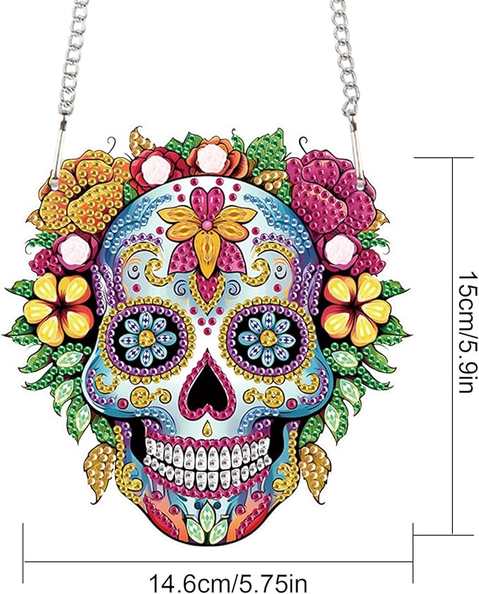 DIY 5D Diamond Painting Hanging Ornament, Skull Design Diamond Art Pendant for Wall, Door, or Window Decoration, Crystal Rhinestone Kit for Halloween, Birthday or Festival Gifts