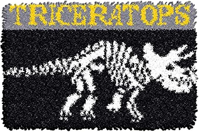 MIAOLLUN Latch Hook Kits for Adults Kids 3D Dinosaur Pattern Printed Canvas Crochet Needlework Craft Rug Cushion Mat Tapestry 20.5X15 Inch, Triceratops