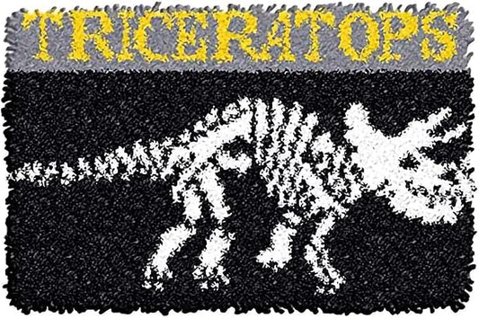 MIAOLLUN Latch Hook Kits for Adults Kids 3D Dinosaur Pattern Printed Canvas Crochet Needlework Craft Rug Cushion Mat Tapestry 20.5X15 Inch, Triceratops