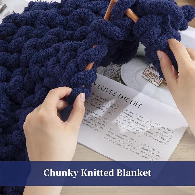 BALAPET 8 Pack Chunky Chenille Yarn for Crocheting & Knitting, 27yds 8 oz Each Skein Soft Fluffy Kitting Yarn Set, Thick Velvet Plush Yarn for Handcrafts Weaving Making Blankets, Navy Blue