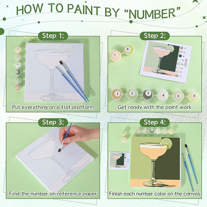 Nezyo 12 Sets Paint by Numbers Kit with Frame for Adult Beginners, Paint by Number DIY Acrylic Painting Canvas for Painting Party, Classroom Activity Birthday Gift, 8 x 8 Inch