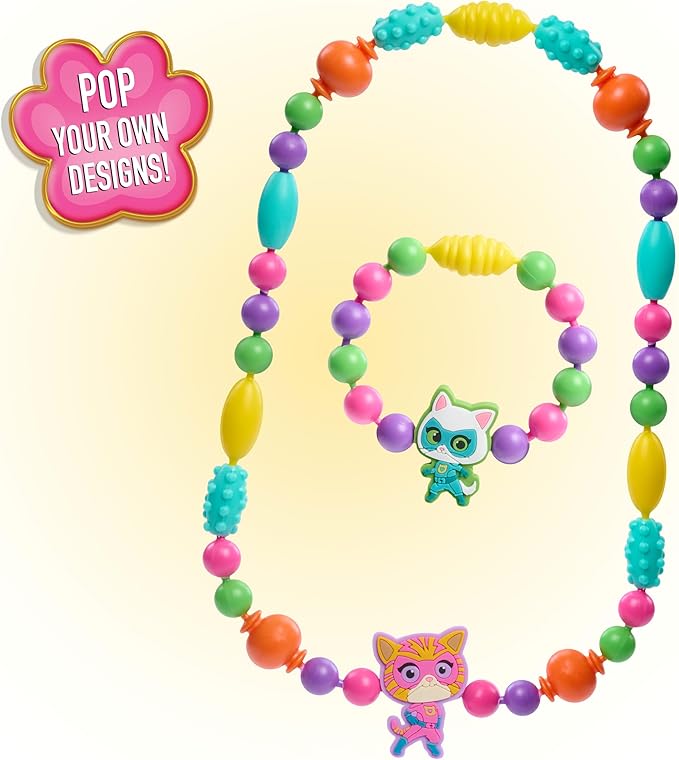 Disney Junior SuperKitties Pop Beads Jewelry Kit – 100 Pop Beads & 2 Character Charms, Easy Snap-On Necklace & Bracelet Craft Set for Kids Ages 3+