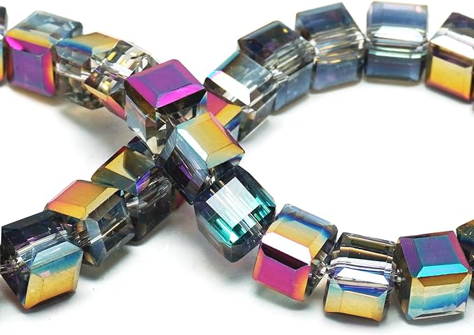 6mm Sparkle Cube Crystal Beads for Jewelry Making - Faceted Spacer Beads for Bracelets(94-100pcs, Purple Magenta)