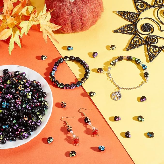 arricraft 500 Pcs Acrylic Skull Beads, Black Skeleton Skull Head Beads Craft Style Skull Shape Acrylic Loose Beads for DIY Craft Jewelry Making Bracelet Necklace