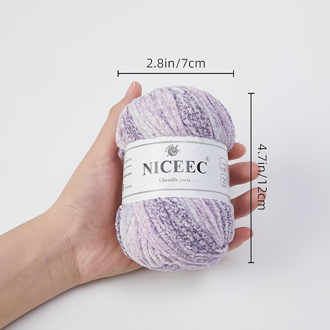 NICEEC 2 Skeins Soft Chenille Yarn Blanket Yarn for Knitting Fancy Yarn for Crochet Weaving DIY Craft Total Length 2×255m (2×279yds, 2×150g)_Foggy Purple