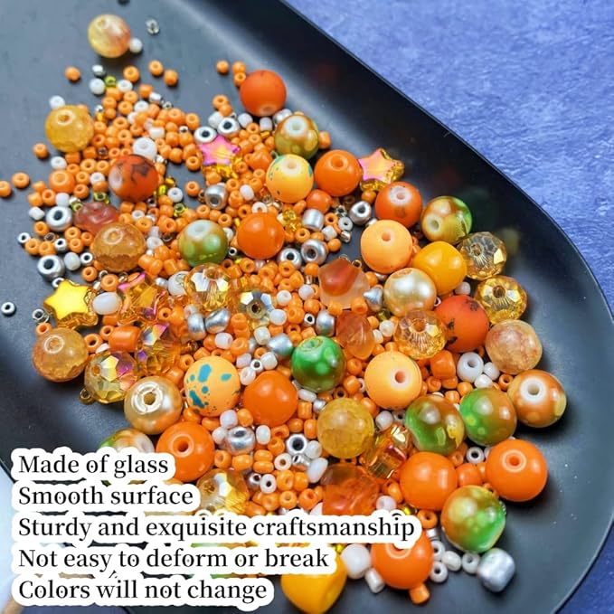 Assorted Glass Resin Beads Multi Size Colors Smooth Cracked Gravel Millet Spacer Beads for Bracelets Necklace Earring DIY Jewelry Making Craft(Orange Series)