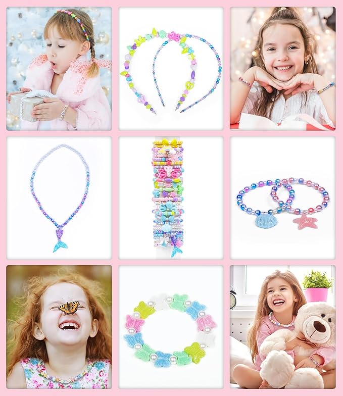 miuco bracelet making kit for girls - cute beads for jewelry making kit with charms - arts and crafts for make necklaces - birthday gifts for kids girls ages 5 6 7 8 9 10 11 12 macarons