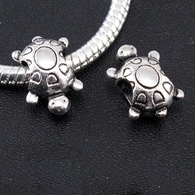 RUBYCA 30pcs Tibetan Silver Tone Spacer Beads Fit European Charms Bracelet Turtle Sun Shell