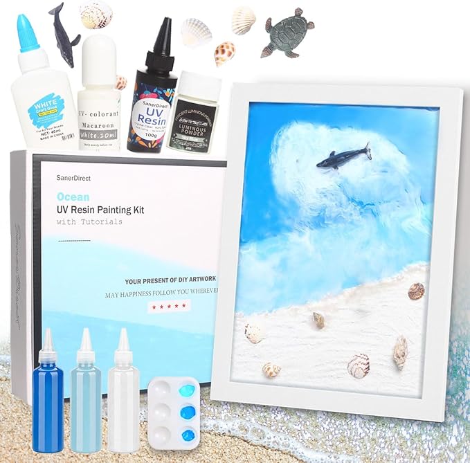 SanerDirect DIY Crafting Beach Ocean with Resin Art Kit, Themed Gifts for Adult, Girls, Couples, Ideal Resin Painting Gift Choice for Mother's Day, Halloween, Christmas, a Variety of Holidays