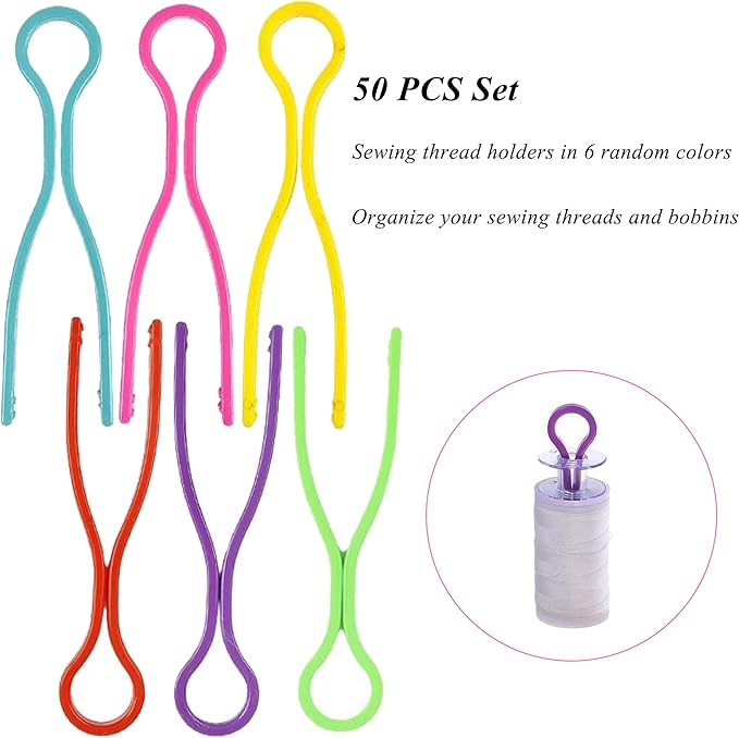 50 PCS Sewing Bobbin Thread Holders,Sewing Thread and Bobbin Organizer Holder Accessories and Supplies for Craft Embroidery Plastic Thread Clamps Spools Organizers,Colorful Ramdon 6,LXLVOUEG