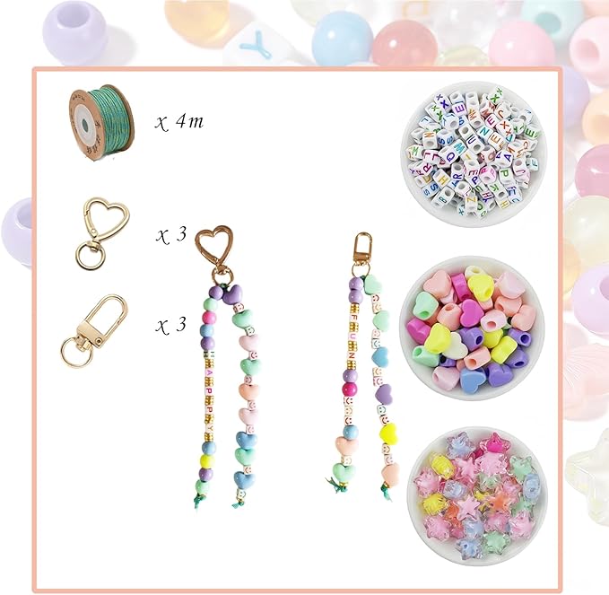 358/450 Pcs Acrylic Beads Jewelry Making Kit with Charms, Keychain Supplies for DIY Bag Charm, Keychain Making Gifts