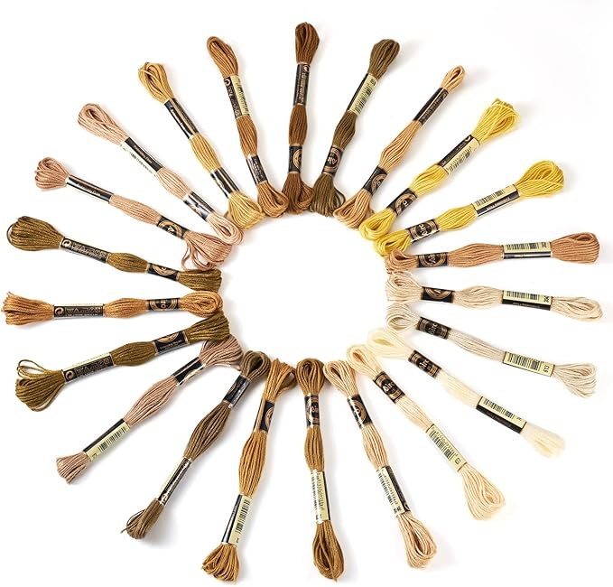 FASHEWELRY 192.5 Yards Crewel Cross Stitch Threads Brown Yellow Embroidery Thread Bulk 1mm Polyester Embroidery Floss Thread for Jewelry Making Bracelet Knitting Stitch Supply