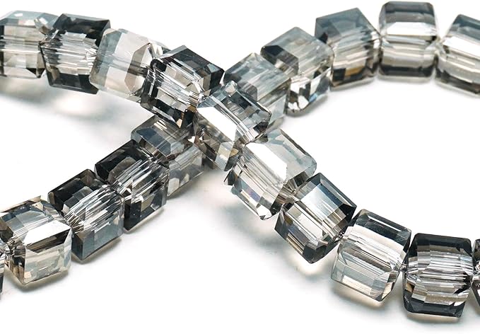 8mm Sparkle Cube Crystal Beads for Jewelry Making - Faceted Spacer Beads for Bracelets(94-100pcs, Gray)