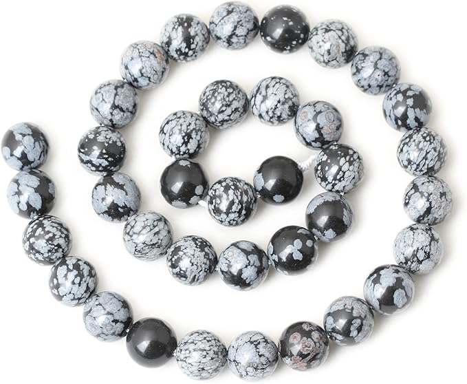 cheavian 35pcs 10mm natural black snowflake obsidian gemstone round loose beads stone beads for jewelry making diy findings 1 strand 15"