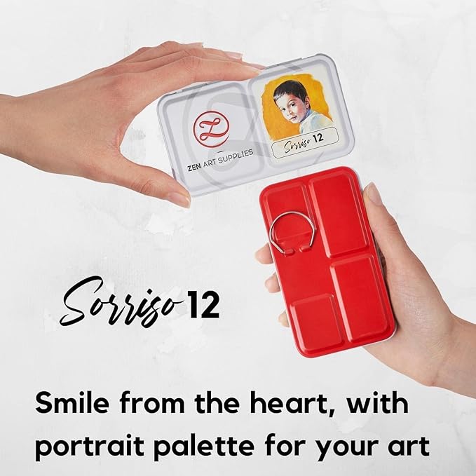 ZenArt Supplies Professional Watercolour Paint Set Sorriso - Non-Toxic 12 Half-Pan in Metal Tin Palette Portable Travel for Adults Water Color Portrait, Figurative & Animal Art by
