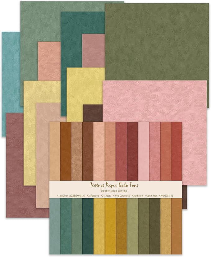 24 Sheets Scrapbook Paper 12" Double-Sided Photo Backdrop Bohemian Patterned (Boho Design F)