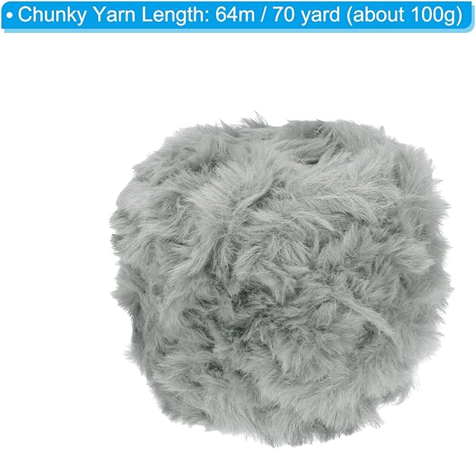 PATIKIL 70yds Faux Fur Yarn, Fuzzy Yarn Crochet Fluffy Yarn Soft Chunky Polyester Plush Fur Eyelash for Crocheting Knit Blanket Rug Sweater Scarf Hat Bear Craft, Light Grey
