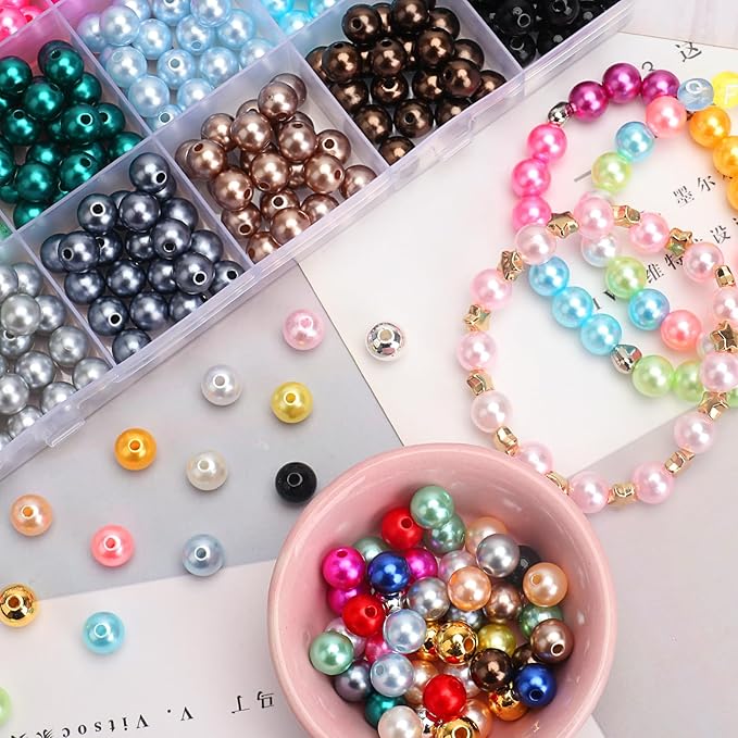 BONNY BOXX 1440 PCs Pearl Beads Set for Jewelry Making, 6MM Round ABS Faux Pearls with Holes for Bracelets, Necklaces, Earrings, Vase Filler